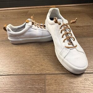 Sperry Women's Bermuda Beach Sneaker White Leather Laces Size 8.5 Casual Low Top
